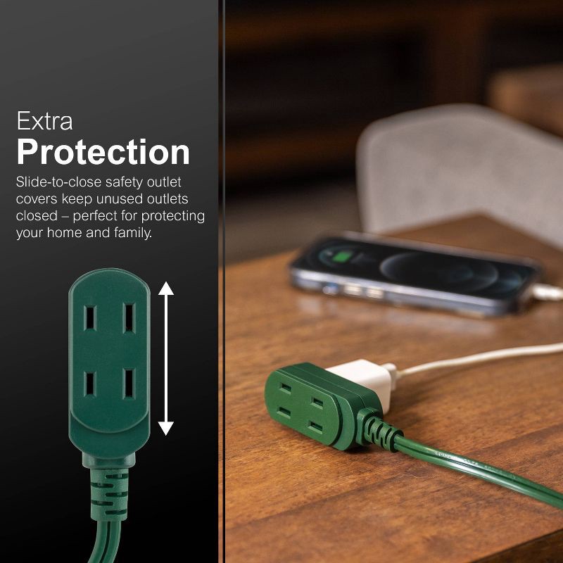 slide 4 of 6, General Electric GE 3-Outlet Polarized Extension Cord 15' Indoor Green, 1 ct
