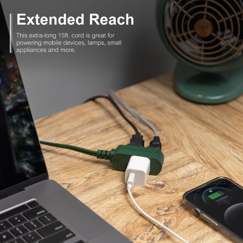 slide 6 of 6, General Electric GE 3-Outlet Polarized Extension Cord 15' Indoor Green, 1 ct