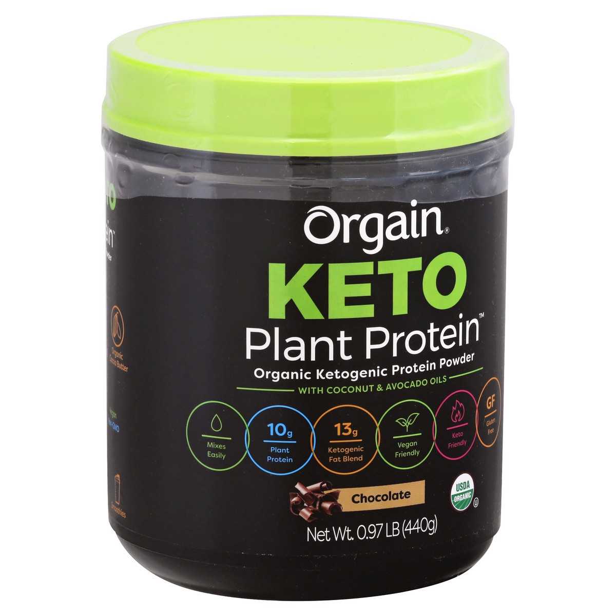 slide 3 of 10, Orgain Organic Vegan Keto 10g Plant Based Protein Powder- Chocolate Flavor, 15.5 oz, 15.5 oz