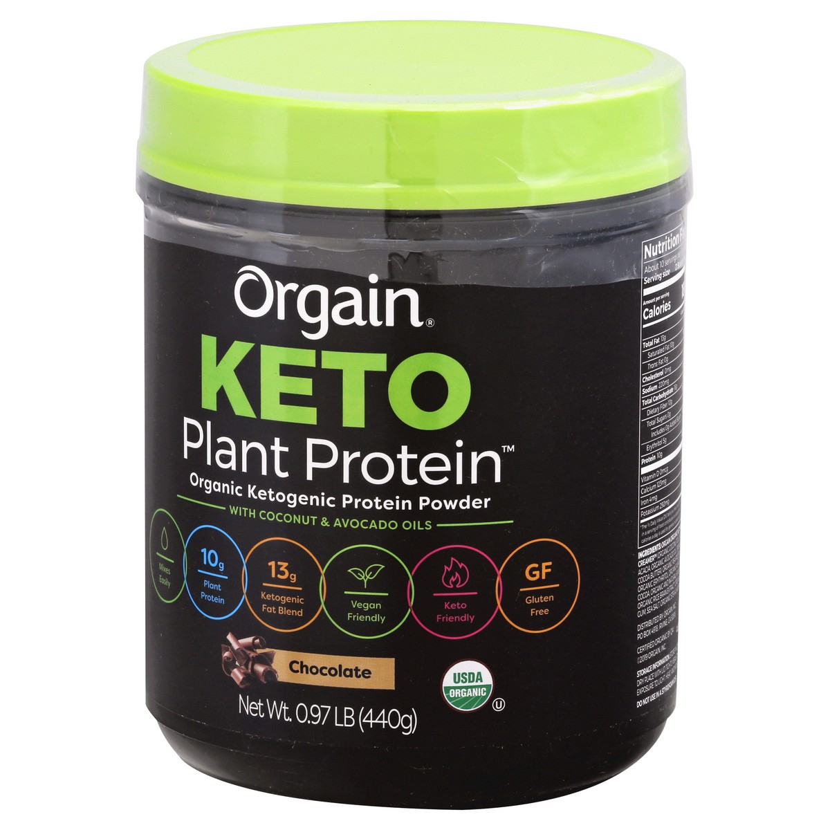 slide 8 of 10, Orgain Organic Vegan Keto 10g Plant Based Protein Powder- Chocolate Flavor, 15.5 oz, 15.5 oz