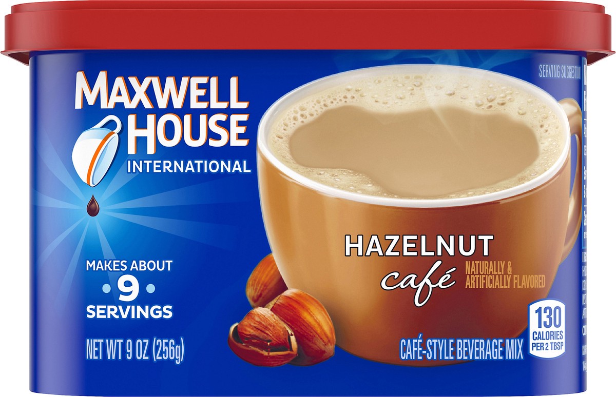 slide 9 of 13, Maxwell House International Hazelnut Café-Style Instant Coffee Beverage Mix, 9 oz. Canister, 9 oz