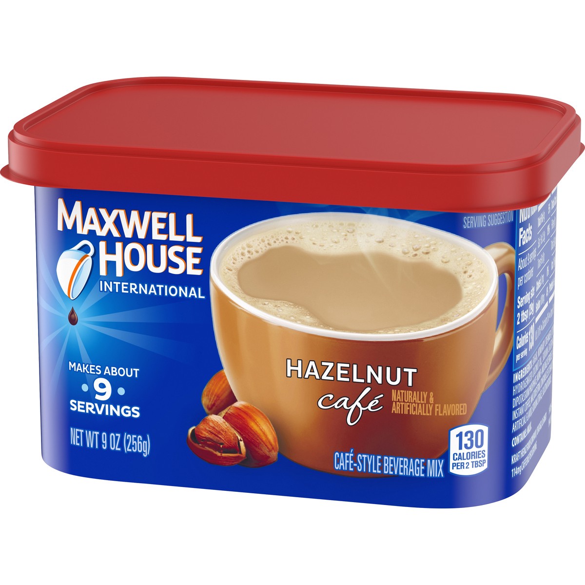 slide 13 of 13, Maxwell House International Hazelnut Café-Style Instant Coffee Beverage Mix, 9 oz. Canister, 9 oz