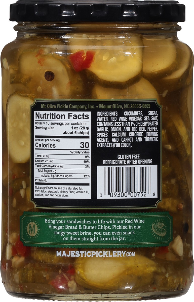 slide 4 of 9, Majestic Picklery Premium Red Wine Vinegar Bread & Butter Pickle Chips - 24 fl oz jar, 24 fl oz