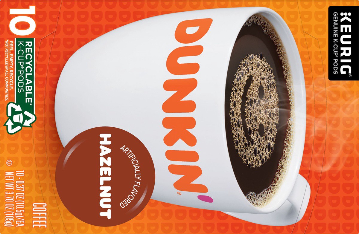 slide 3 of 9, Dunkin' Hazelnut K-Cup Single-Serve Pods, 10 ct