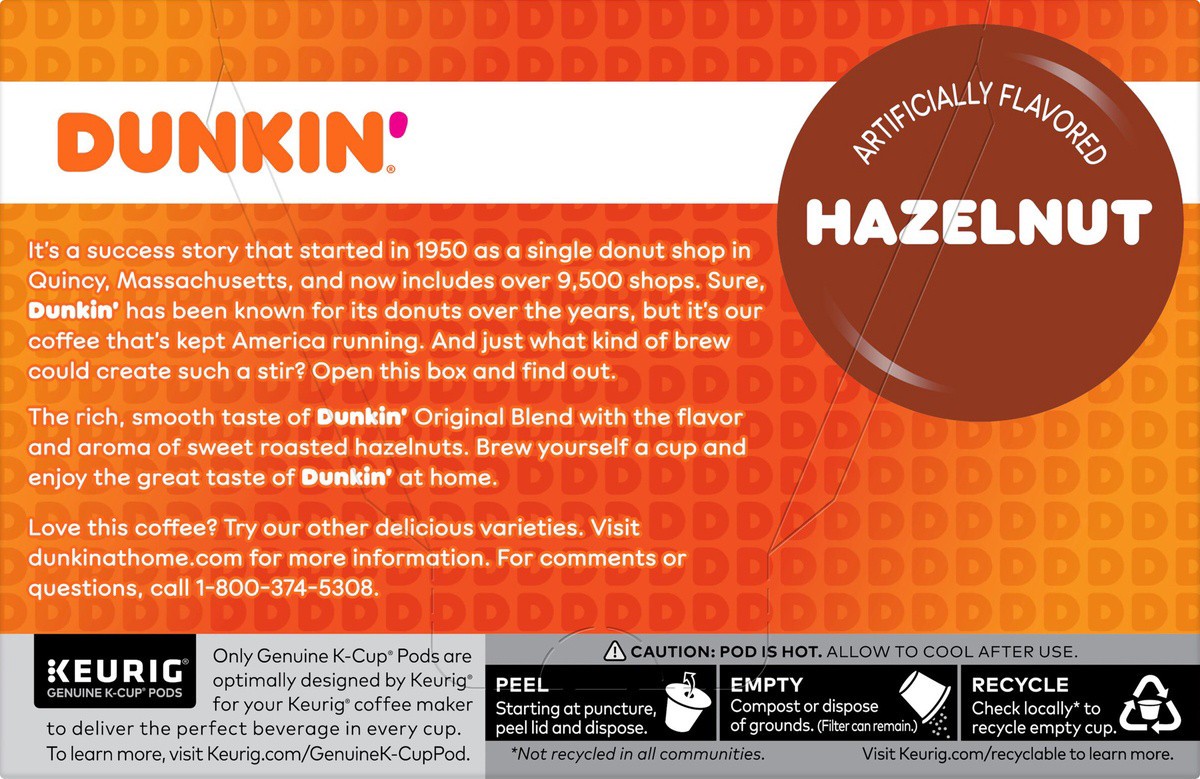 slide 5 of 9, Dunkin' Hazelnut K-Cup Single-Serve Pods, 10 ct