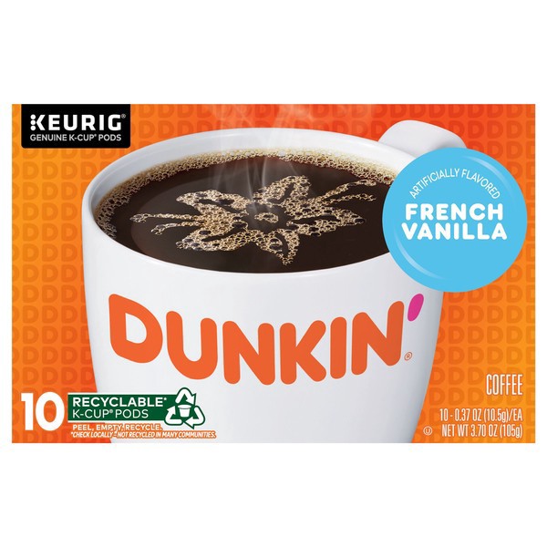 slide 1 of 9, Dunkin' French Vanilla K-Cup Single-Serve Pods, 10 ct