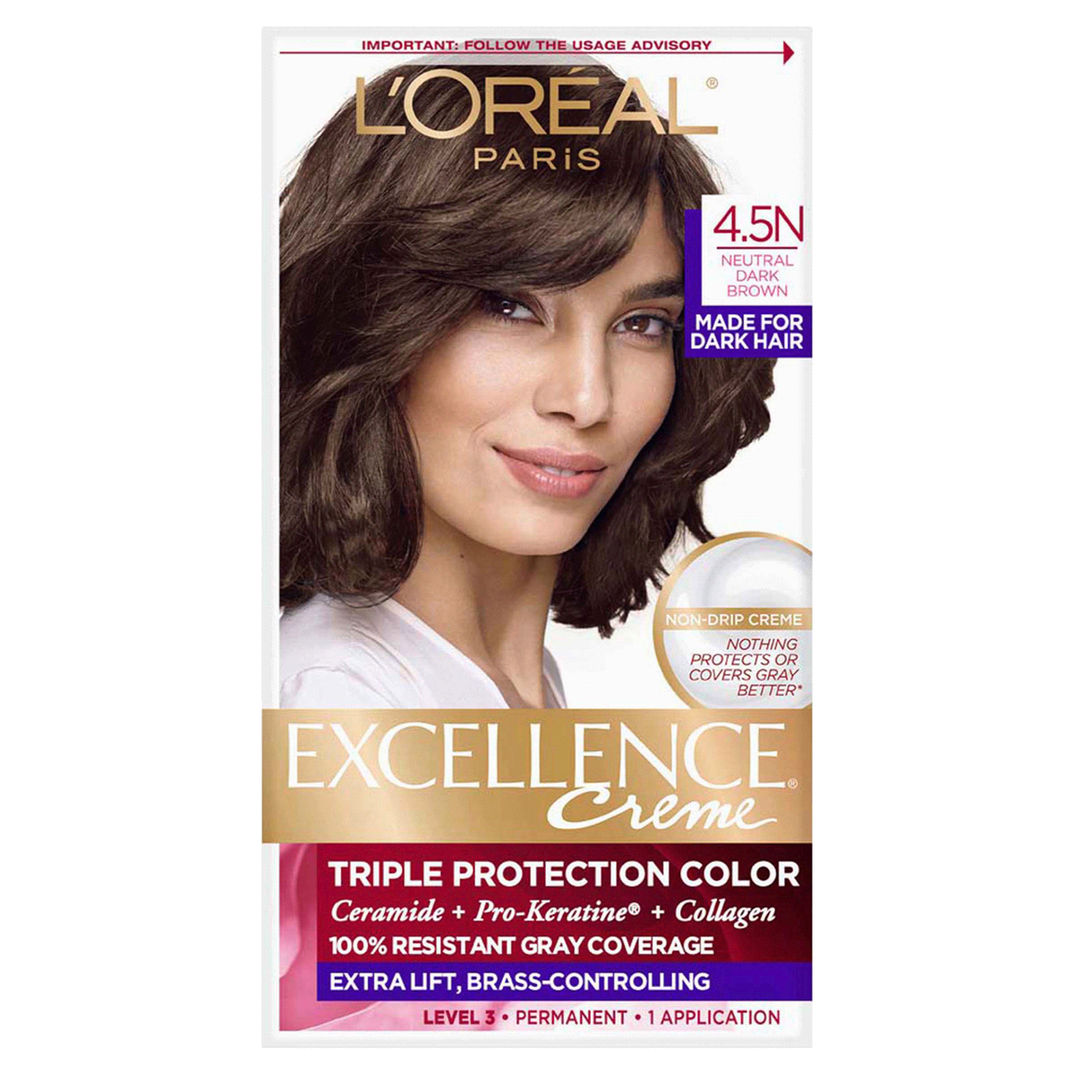 slide 1 of 1, L'Oréal Excellence Creme Triple Protection Color - 4.5 Neutral Dark Brown, 1 ct