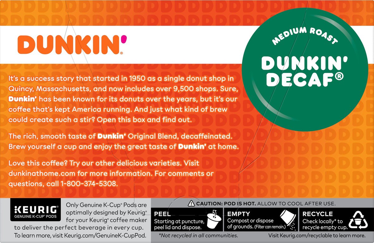 slide 2 of 9, Dunkin' Decaf K-Cup Single-Serve Pods, 10 ct