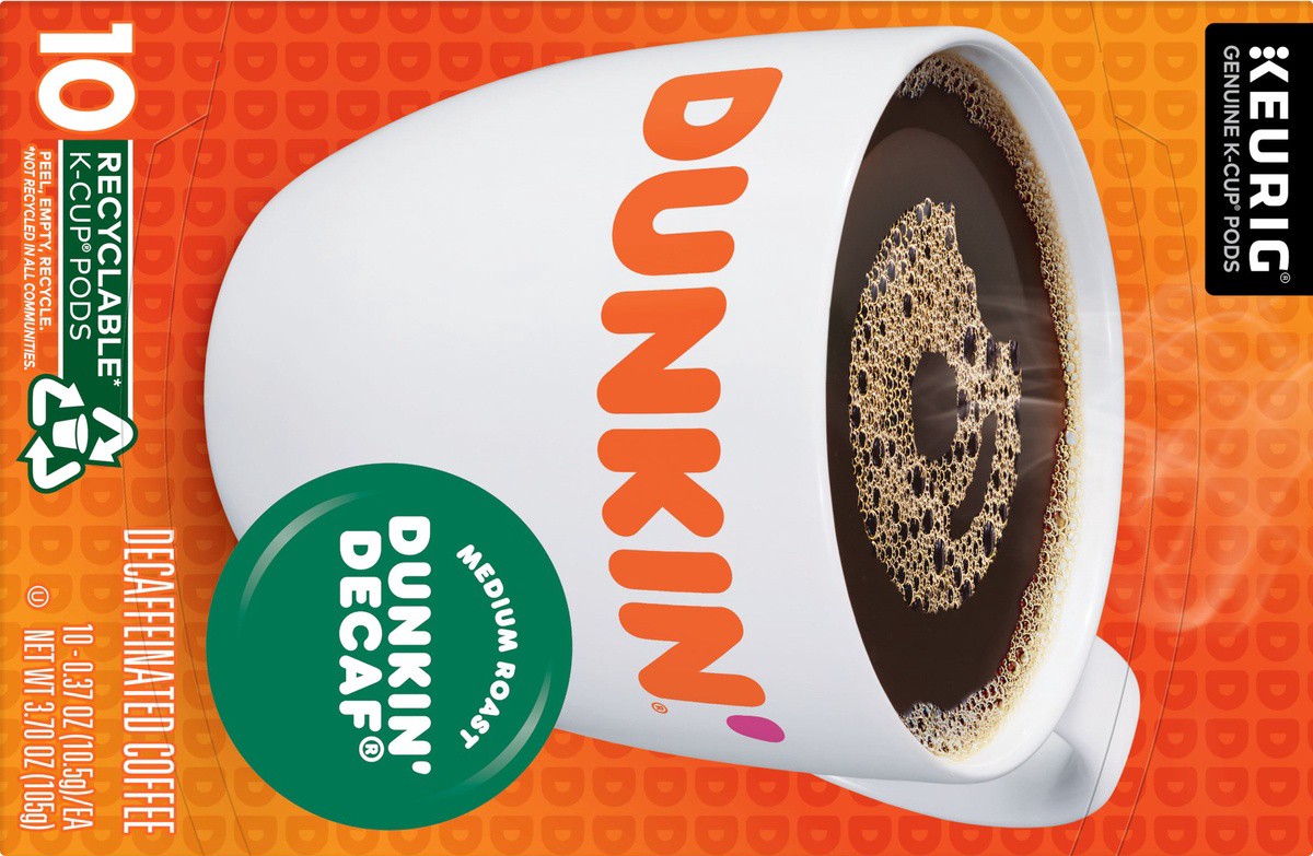 slide 5 of 9, Dunkin' Decaf K-Cup Single-Serve Pods, 10 ct