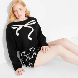 Women's Crewneck Cropped Pullover Holiday Sweater - Wild Fable™ Black M