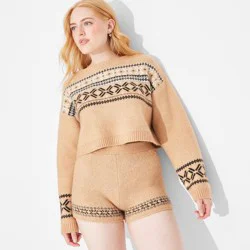 Women's Mid-Rise Holiday Sweater Hot Shorts - Wild Fable™ Tan XS