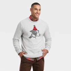 Men's Holiday Dog Crewneck Pullover Sweater - Goodfellow & Co™ Gravel Gray M