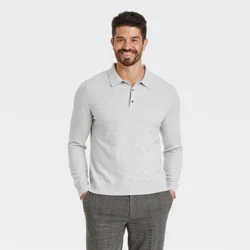 Men's Polo Sweater - Goodfellow & Co™ Heather Gray M: Lightweight Long Sleeve