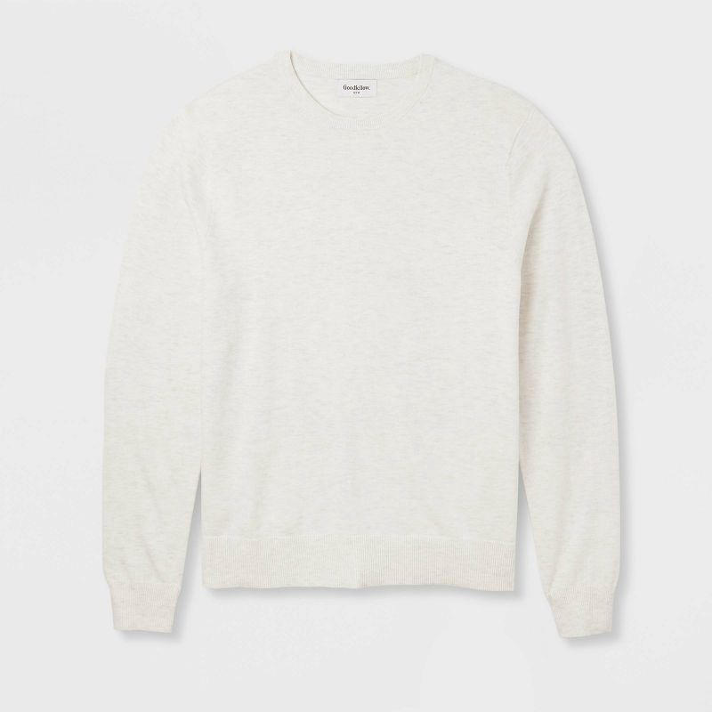 slide 4 of 4, Men's Soft Knit Crew Neck Pullover Sweater - Goodfellow & Co™ Off-White L: Lightweight Jersey, Ribbed Cuff, 1 ct