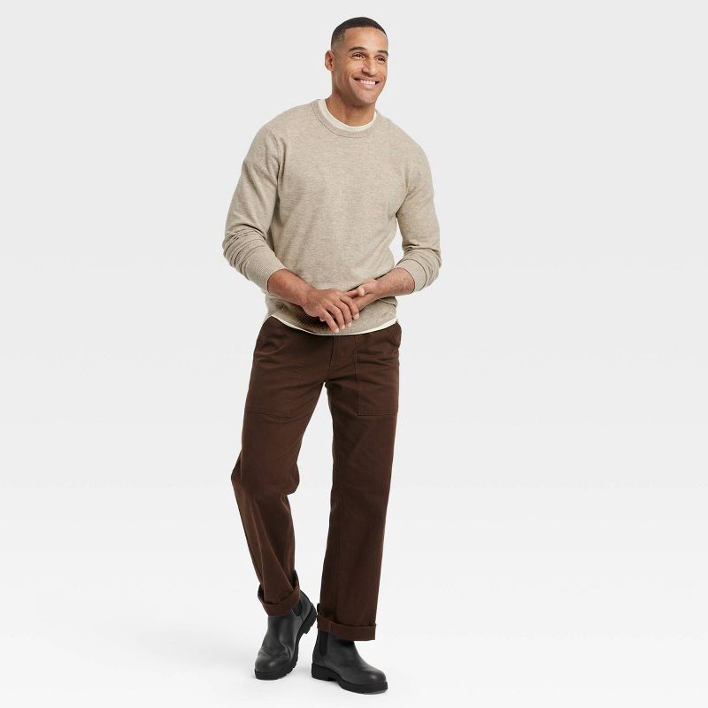 slide 3 of 4, Men's Soft Knit Crewneck Pullover Sweater - Goodfellow & Co™ Taupe L, 1 ct