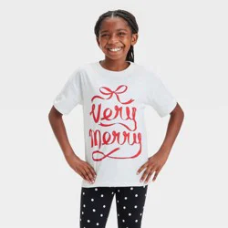Girls' Short Sleeve 'Very Merry' Oversized Graphic T-Shirt - Cat & Jack™ Cream XS
