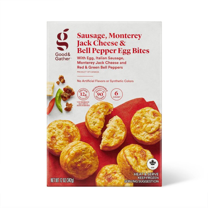 slide 1 of 4, Frozen Sausage Monterey Jack Cheese & Bell Pepper Egg Bites - 12oz - Good & Gather™, 12 oz