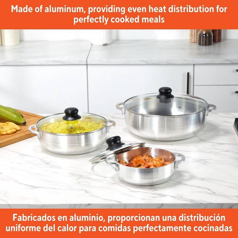 slide 2 of 7, IMUSA 3pc Basic Caldero Set with Glass Lid: Aluminum Cookware, 6-Piece, Electric & Gas Compatible, Hand Wash, 3 ct