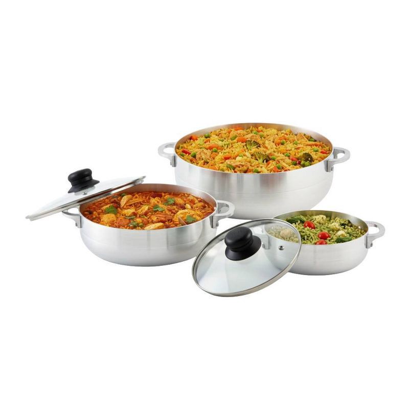 slide 1 of 7, IMUSA 3pc Basic Caldero Set with Glass Lid: Aluminum Cookware, 6-Piece, Electric & Gas Compatible, Hand Wash, 3 ct