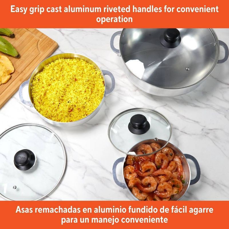 slide 4 of 7, IMUSA 3pc Basic Caldero Set with Glass Lid: Aluminum Cookware, 6-Piece, Electric & Gas Compatible, Hand Wash, 3 ct