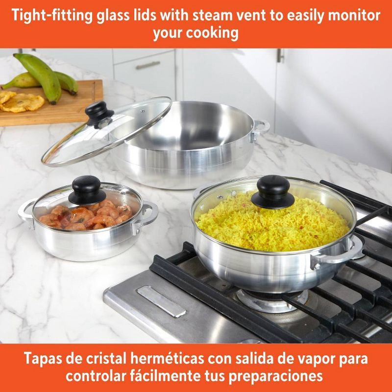 slide 5 of 7, IMUSA 3pc Basic Caldero Set with Glass Lid: Aluminum Cookware, 6-Piece, Electric & Gas Compatible, Hand Wash, 3 ct