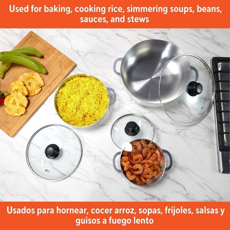 slide 6 of 7, IMUSA 3pc Basic Caldero Set with Glass Lid: Aluminum Cookware, 6-Piece, Electric & Gas Compatible, Hand Wash, 3 ct