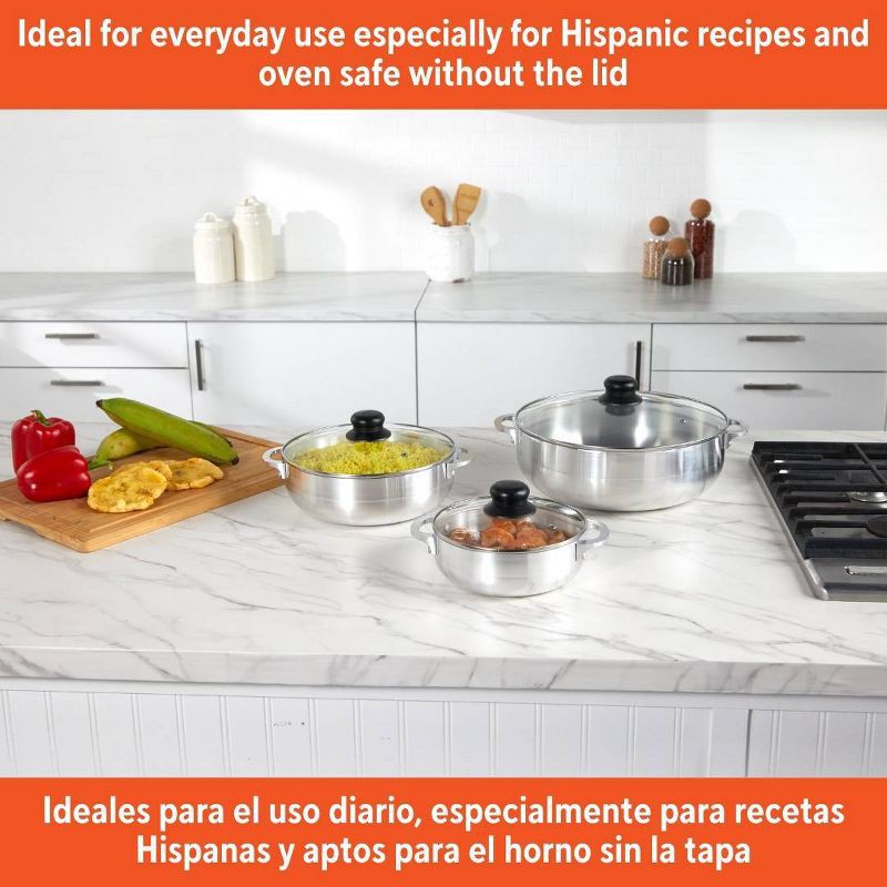 slide 7 of 7, IMUSA 3pc Basic Caldero Set with Glass Lid: Aluminum Cookware, 6-Piece, Electric & Gas Compatible, Hand Wash, 3 ct