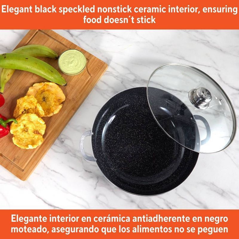 slide 3 of 7, IMUSA 3.2qt Caldero with Dual Speckled Ceramic Set Black: Hand Wash, Electric & Gas Compatible, Aluminum Exterior, 3.2 qt