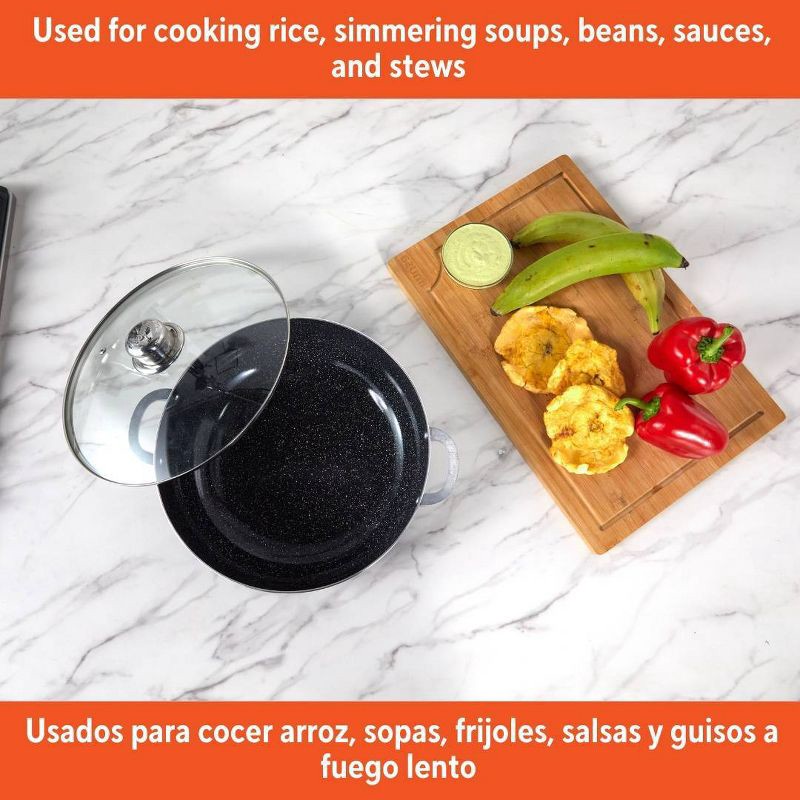 slide 6 of 7, IMUSA 3.2qt Caldero with Dual Speckled Ceramic Set Black: Hand Wash, Electric & Gas Compatible, Aluminum Exterior, 3.2 qt