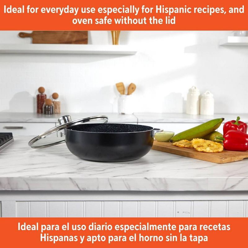 slide 7 of 7, IMUSA 3.2qt Caldero with Dual Speckled Ceramic Set Black: Hand Wash, Electric & Gas Compatible, Aluminum Exterior, 3.2 qt