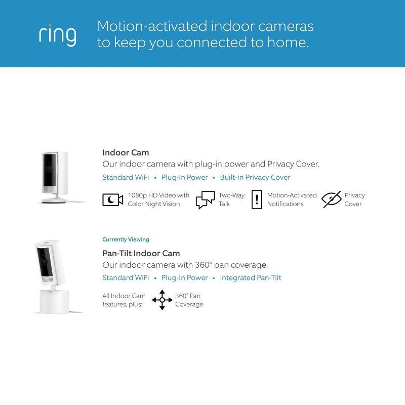 slide 9 of 10, Ring Pan-Tilt Indoor Cam with 360° Horizontal Pan Coverage, Live View, Two-Way Talk, HD Video - Charcoal: Motion Detection, Night Vision, 1 ct