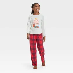 Girls' 2pc Christmas 'Holiday Cat' Long Sleeve Pajama Set - Cat & Jack™ Red/Cream S