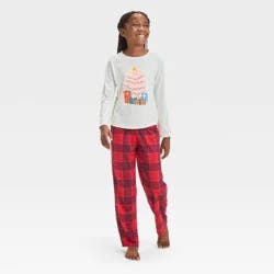 Girls' 2pc Christmas 'Holiday Cat' Long Sleeve Pajama Set - Cat & Jack™ Red/Cream S