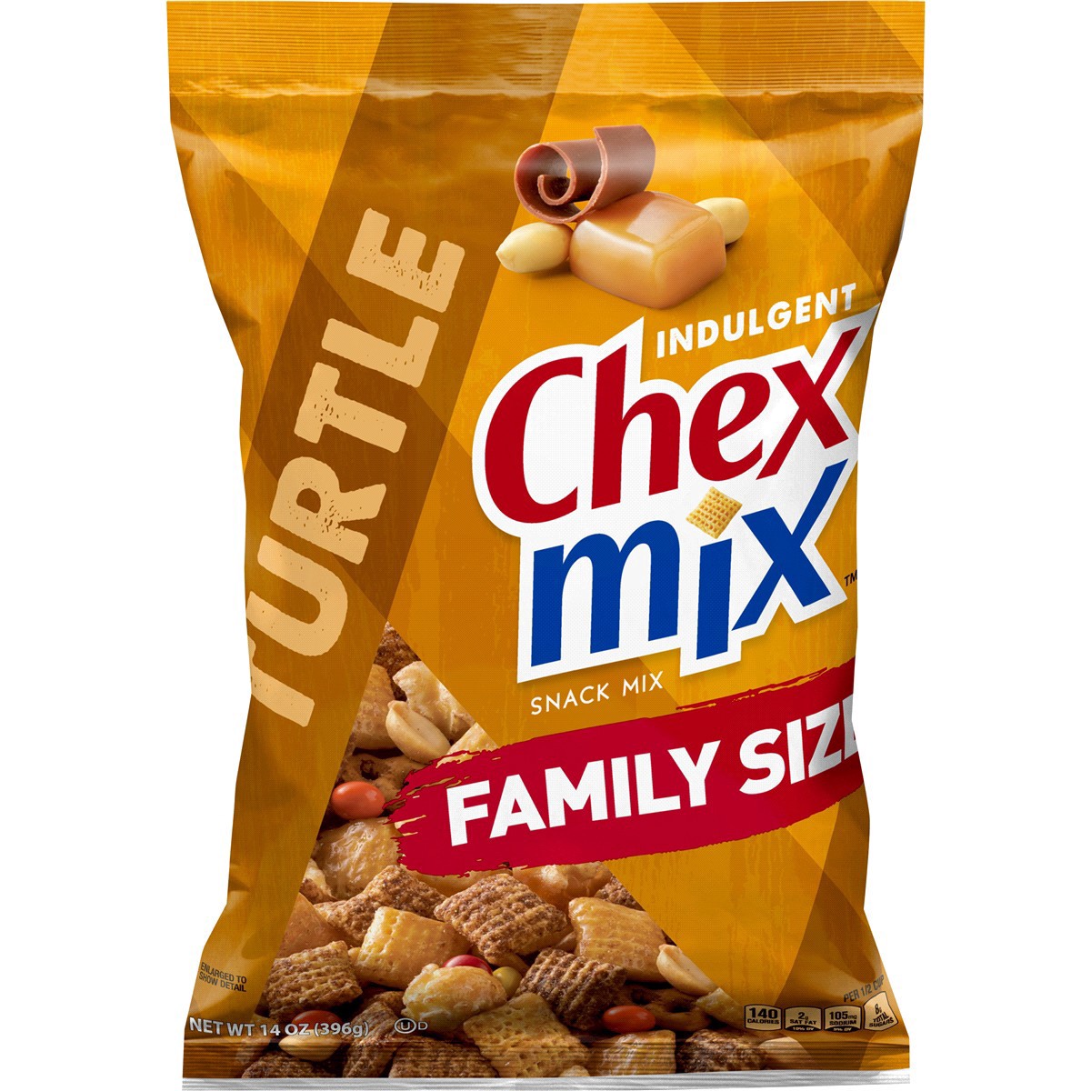 slide 1 of 5, Chex Mix Snack Mix, Indulgent Turtle Snack Bag, 14 oz