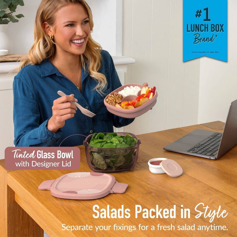 slide 2 of 7, Bentgo 7.6c Glass All-in-One Salad Container Mod Curves Desert Rose, 1 ct
