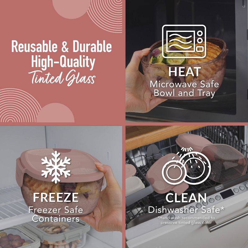slide 4 of 7, Bentgo 7.6c Glass All-in-One Salad Container Mod Curves Desert Rose, 1 ct