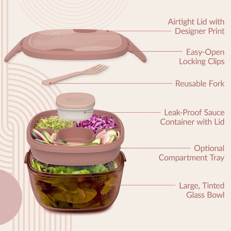 slide 5 of 7, Bentgo 7.6c Glass All-in-One Salad Container Mod Curves Desert Rose, 1 ct