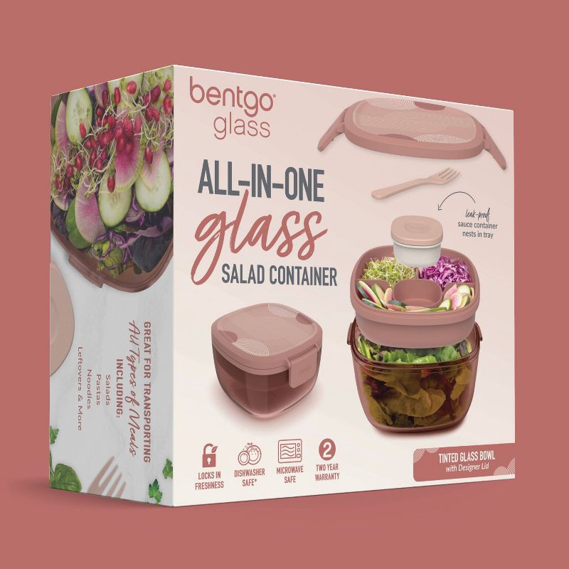 slide 7 of 7, Bentgo 7.6c Glass All-in-One Salad Container Mod Curves Desert Rose, 1 ct