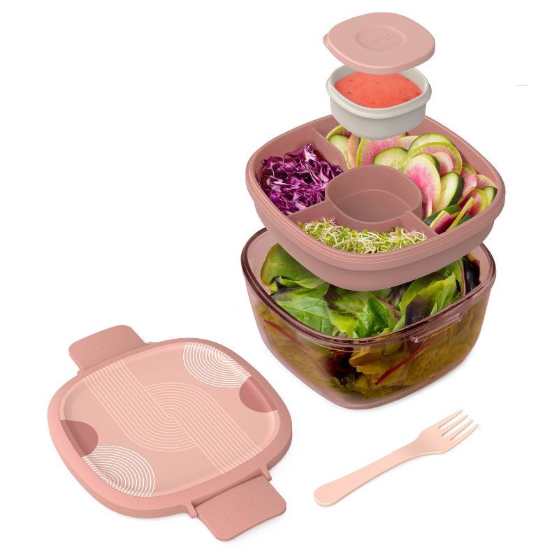 slide 1 of 7, Bentgo 7.6c Glass All-in-One Salad Container Mod Curves Desert Rose, 1 ct