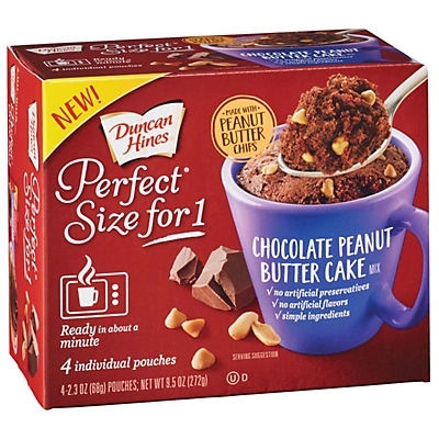 slide 1 of 1, Duncan Hines Perfect Size For 1 Chocolate Peanut Butter Cake Mix, 4 ct; 2.3 oz
