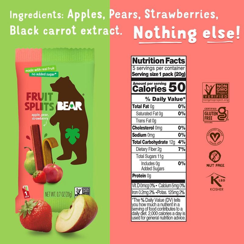 slide 5 of 5, BEAR Strawberry Apple Fruit Splits - 3.5oz, 3.5 oz