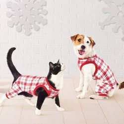 Plaid Microfleece Matching Family Dog and Cat Pajamas - Wondershop™ White/Red S