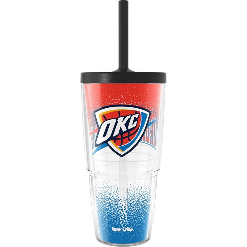slide 1 of 2, NBA Oklahoma City Thunder All Over Classic Tumbler with Straw Lid - 24oz: Portable Plastic Drinkware, 24 oz