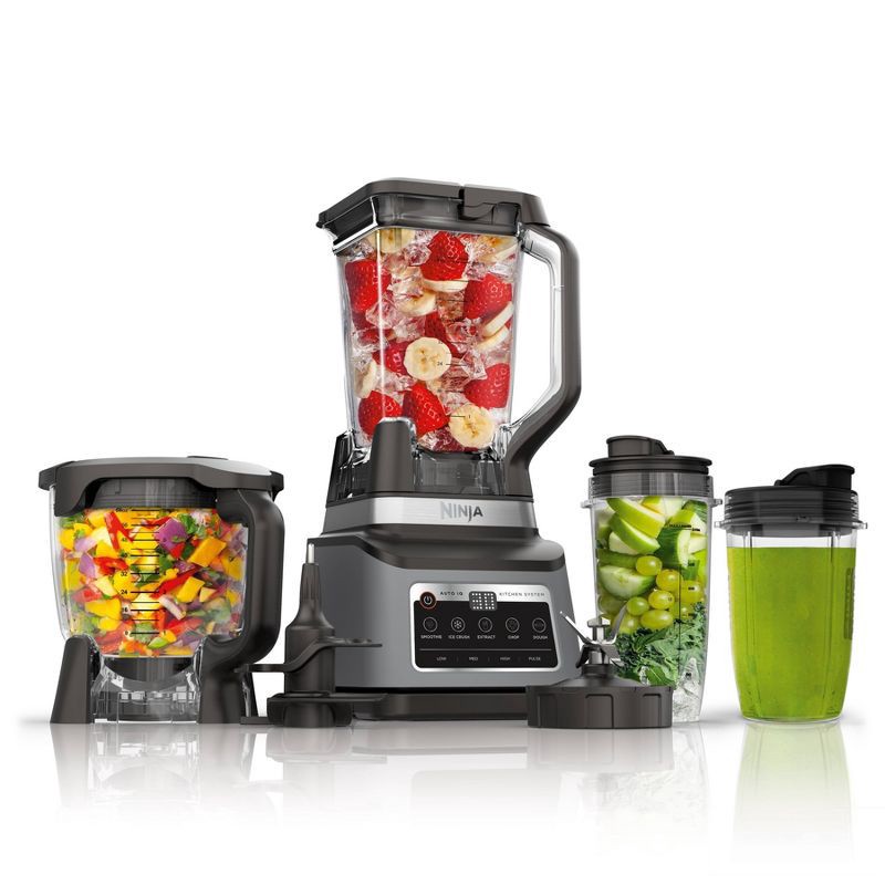 slide 1 of 8, Ninja Professional Plus Kitchen Blender System and 8-Cup Food Processor with Auto-iQ Black BN803TGT: 72oz Smoothie Blender, 5 Speeds, Ice Crusher, 72 oz