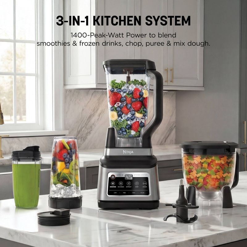 slide 6 of 11, Ninja Professional Plus Kitchen Blender System and 8-Cup Food Processor with Auto-iQ Black BN803TGT: 72oz Smoothie Blender, 5 Speeds, Ice Crusher, 72 oz