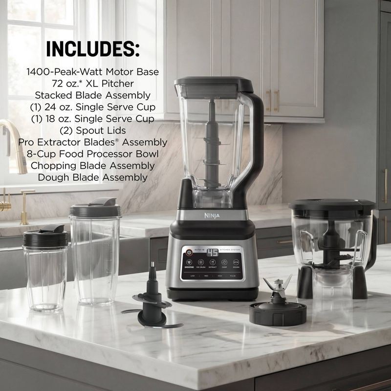 slide 9 of 11, Ninja Professional Plus Kitchen Blender System and 8-Cup Food Processor with Auto-iQ Black BN803TGT: 72oz Smoothie Blender, 5 Speeds, Ice Crusher, 72 oz