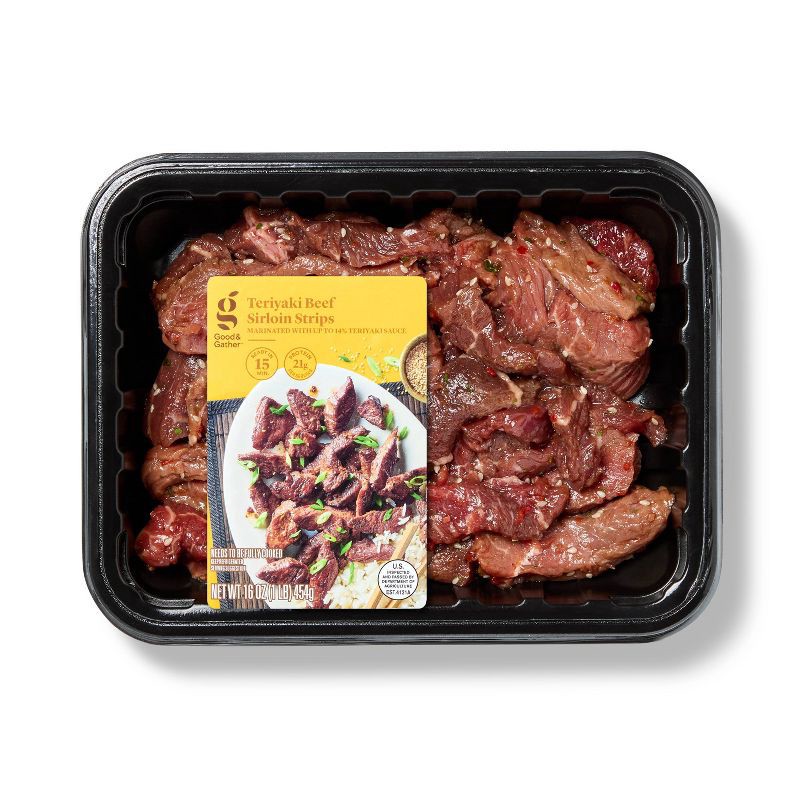 slide 1 of 3, Teriyaki Beef Sirloin Strips - 1lb - Good & Gather™, 1 lb