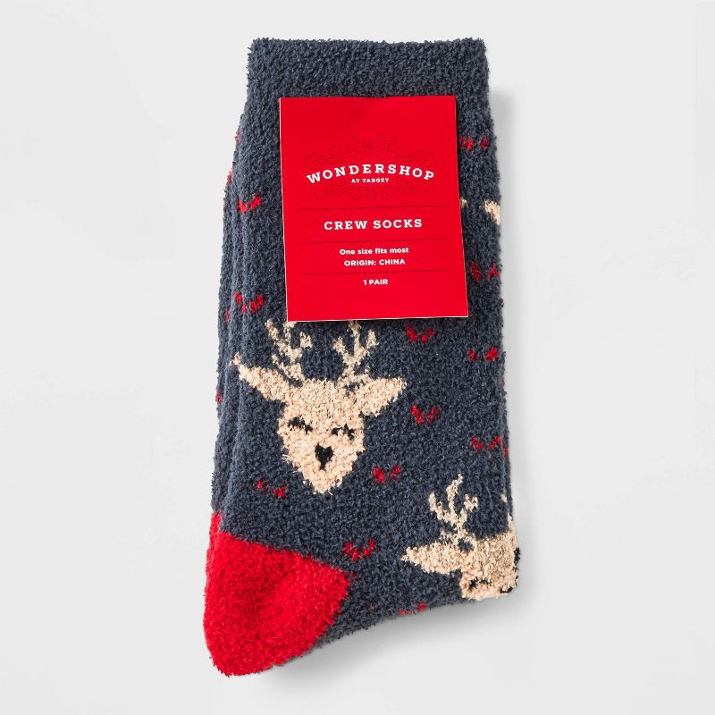 slide 3 of 3, Women's Reindeer Cozy Crew Socks - Wondershop™ Charcoal Gray/Red 4-10, 1 ct