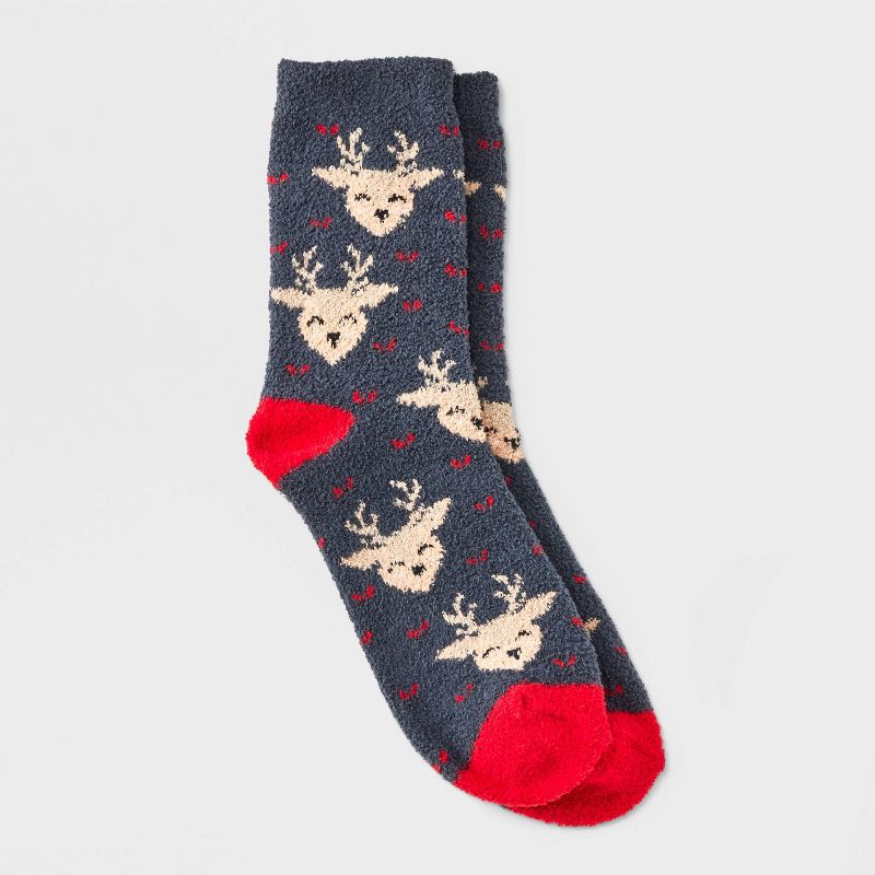 slide 1 of 3, Women's Reindeer Cozy Crew Socks - Wondershop™ Charcoal Gray/Red 4-10, 1 ct