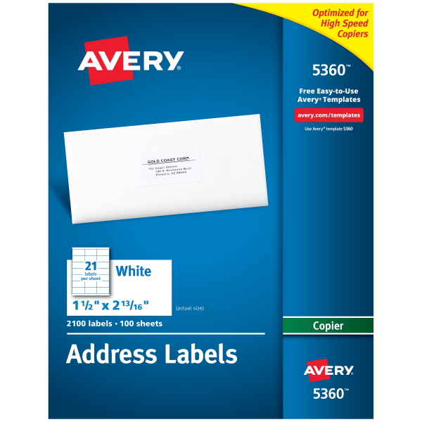 slide 1 of 7, Avery Mailing Labels 1.5'' x 2.8'' - White, 2100 ct